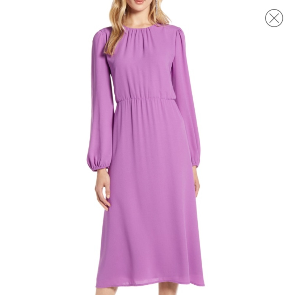 Halogen Purple Dewberry Long Sleeve Midi Dress